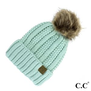 C.C Pom Fuzzy Lined Beanie Mint